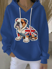 Women's British Style Bulldog Print Casual Hoodie