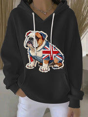 Women's British Style Bulldog Print Casual Hoodie