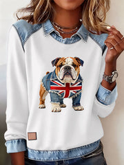 Women's British Style Bulldog Labrador Print Casual Top
