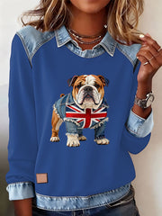Women's British Style Bulldog Labrador Print Casual Top