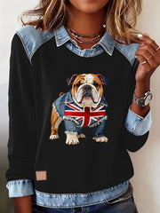 Women's British Style Bulldog Labrador Print Casual Top