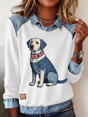 Women's British Style Labrador Labrador Print Casual Top