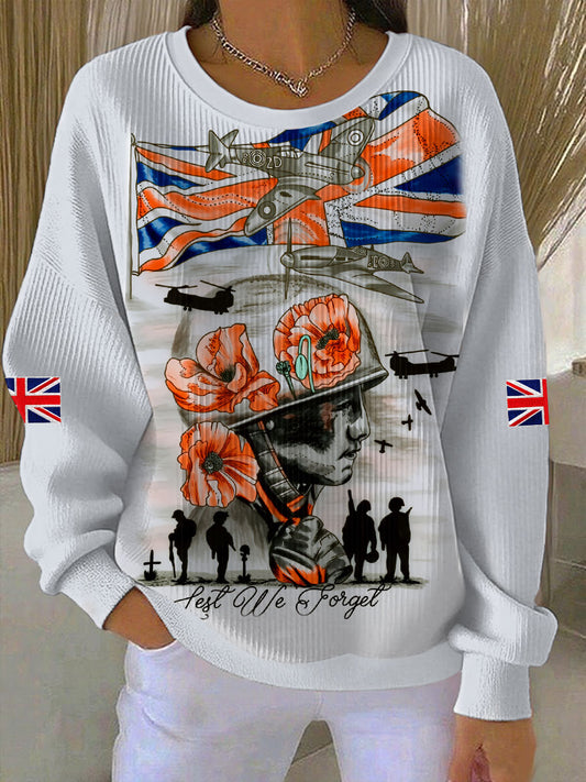 Women's Remembrance Day Lest We Forget Ribbed Round-Neck Sweatshirt