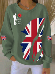 Women's Remembrance Day Lest We Forget Ribbed Round-Neck Sweatshirt