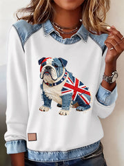 Women's British Style Bulldog Print Casual Top