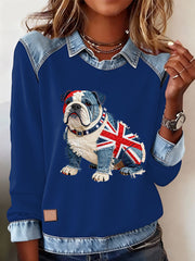 Women's British Style Bulldog Print Casual Top