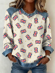 Women's British Style Pattern Patchwork Art Sweatshirt