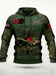 Men's 11th November Remembrance Day LEST WE'S FORGET Poppy Remembrance Hoodie