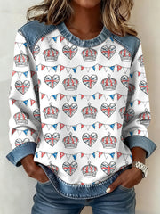 Women's British Style Pattern Patchwork Art Sweatshirt