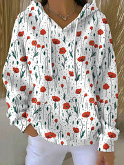Women's Remembrance Day Poppy Floral Printed Hoodie
