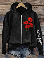 Women's Remembrance Day Poppy Floral Printed Hoodie Jacket
