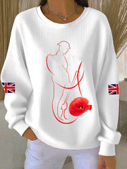 Women's Remembrance Day Lest We Forget Ribbed Round-Neck Sweatshirt
