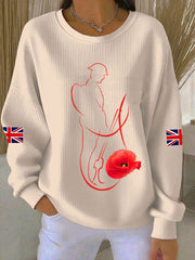 Women's Remembrance Day Lest We Forget Ribbed Round-Neck Sweatshirt
