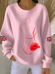 Women's Remembrance Day Lest We Forget Ribbed Round-Neck Sweatshirt