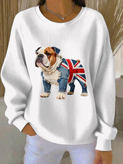 Women's British Style Bulldog Print Casual Sweatshirt