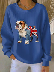 Women's British Style Bulldog Print Casual Sweatshirt