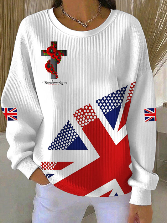 Women's Remembrance Day Lest We Forget Ribbed Round-Neck Sweatshirt