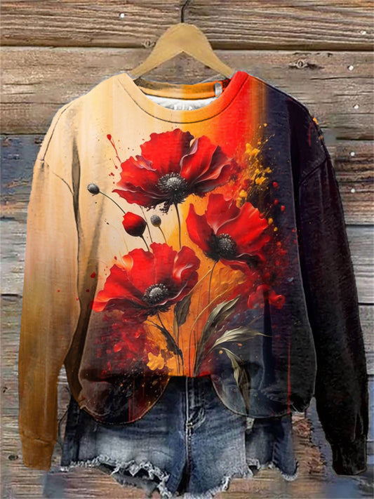 Women's Remembrance Day Poppy Floral Printed Sweatshirt
