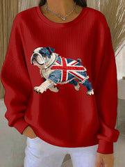 Women's British Style Bulldog Print Casual Sweatshirt
