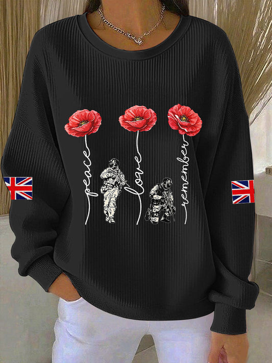 Women's Remembrance Day Lest We Forget Ribbed Round-Neck Sweatshirt
