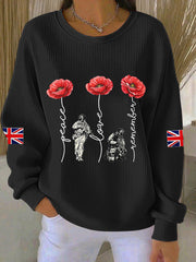 Women's Remembrance Day Lest We Forget Ribbed Round-Neck Sweatshirt