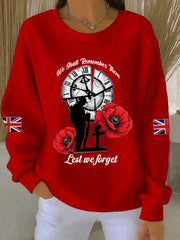 Women's Remembrance Day Lest We Forget Ribbed Round-Neck Sweatshirt