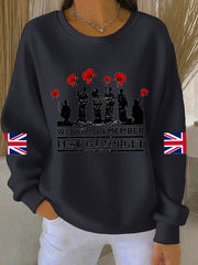 Women's 11th November Remembrance Day LEST WE'S FORGET Poppy Remembrance Ribbed Round-Neck Sweatshirt
