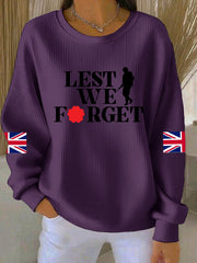 Women's 11th November Remembrance Day LEST WE'S FORGET Poppy Remembrance Ribbed Round-Neck Sweatshirt