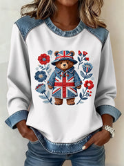 Women's British Style Pattern Patchwork Art Sweatshirt