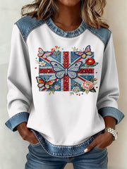Women's British Style Pattern Patchwork Art Sweatshirt