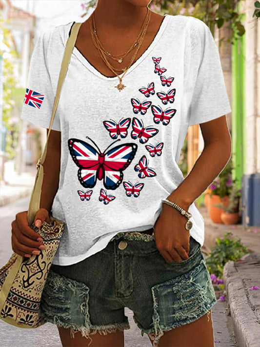 Women's Union Jack Butterfly V-neck T-shirt