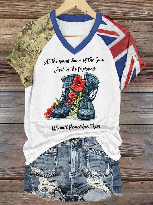 Women's 11th November Remembrance Day LEST WE'S FORGET Poppy Remembrance V-neck T-shirt
