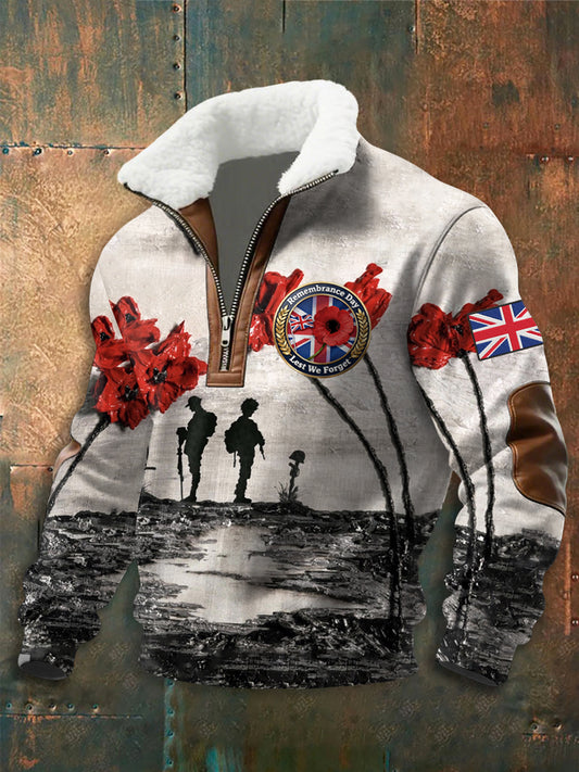 Men's Remembrance Day Printed baggy zip-up hoodie