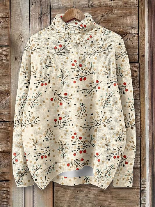 Women's Christmas Art Print Knit Turtleneck Pullover Sweater