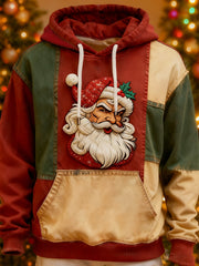 Men's Christmas Santa Claus Art Patchwork Colorblock Hoodie with Pockets