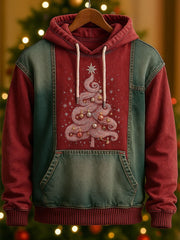 Men's Christmas Tree Art Patchwork Colorblock Hoodie with Pockets