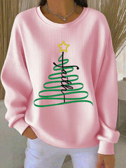 Women's Faith Christmas Tree Ribbed Round-Neck Sweatshirt