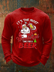 Men's Funny Christmas Santa Claus  Print Waffle Long Sleeve T-Shirt