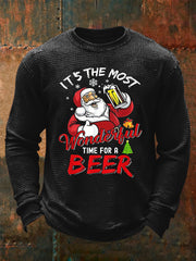 Men's Funny Christmas Santa Claus  Print Waffle Long Sleeve T-Shirt
