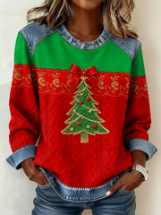 Women's Christmas Denim Collar Sweatshirt