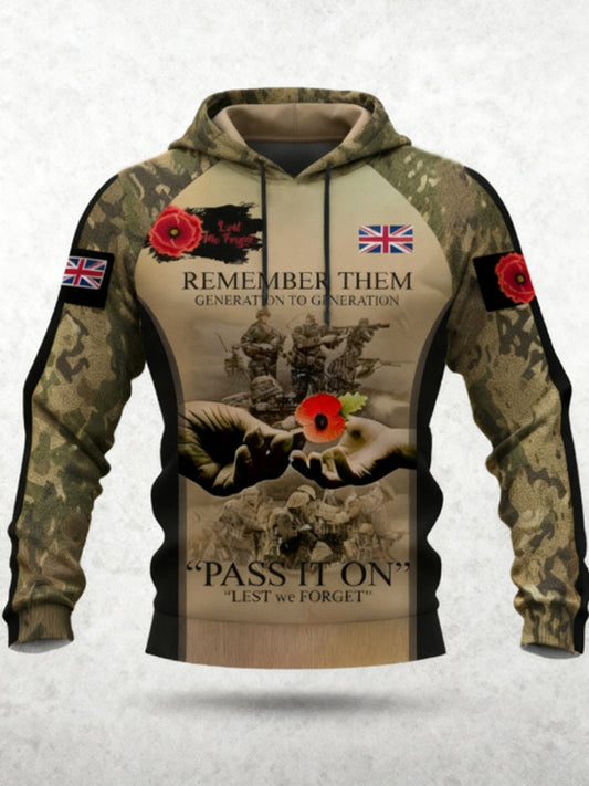 Herren 11. November Volkstrauertag „DAMIT WIR NICHT VERGESSEN“ Mohnblumen-Gedenk-Hoodie