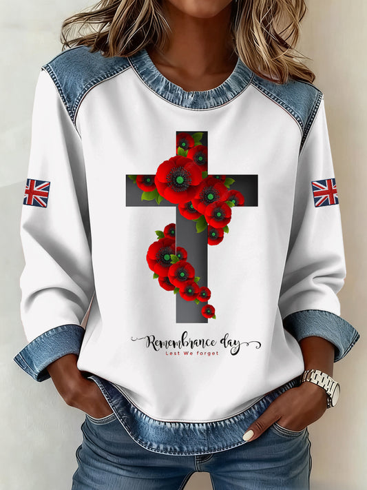Women's Remembrance Day Pattern Patchwork Sweatshirt