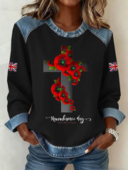 Women's Remembrance Day Pattern Patchwork Sweatshirt
