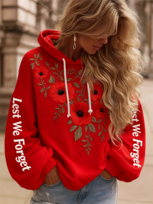 Women's poppy flower Lest We Forget Drawstring Hoodie