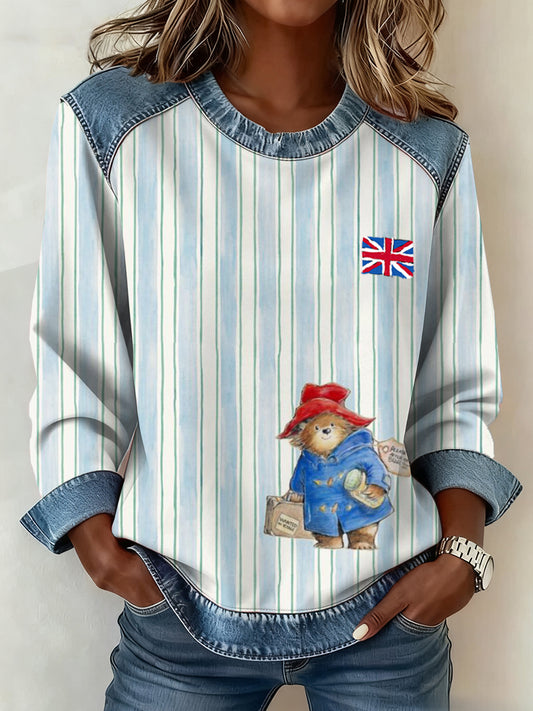 Women's British Style Pattern Patchwork Art Sweatshirt