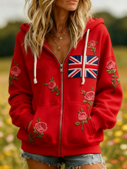 Women's british flag flower Zip-Up Hoodie
