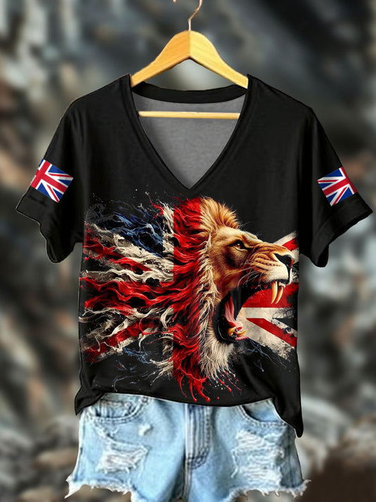 Women's UK Flag Lion Printed T-shirt