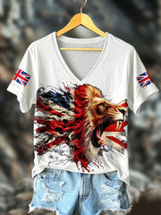 Women's UK Flag Lion Printed T-shirt