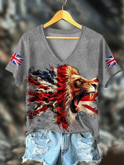 Women's UK Flag Lion Printed T-shirt