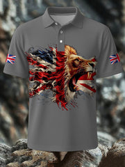 Men's UK Flag Lion Printed Casual Tops